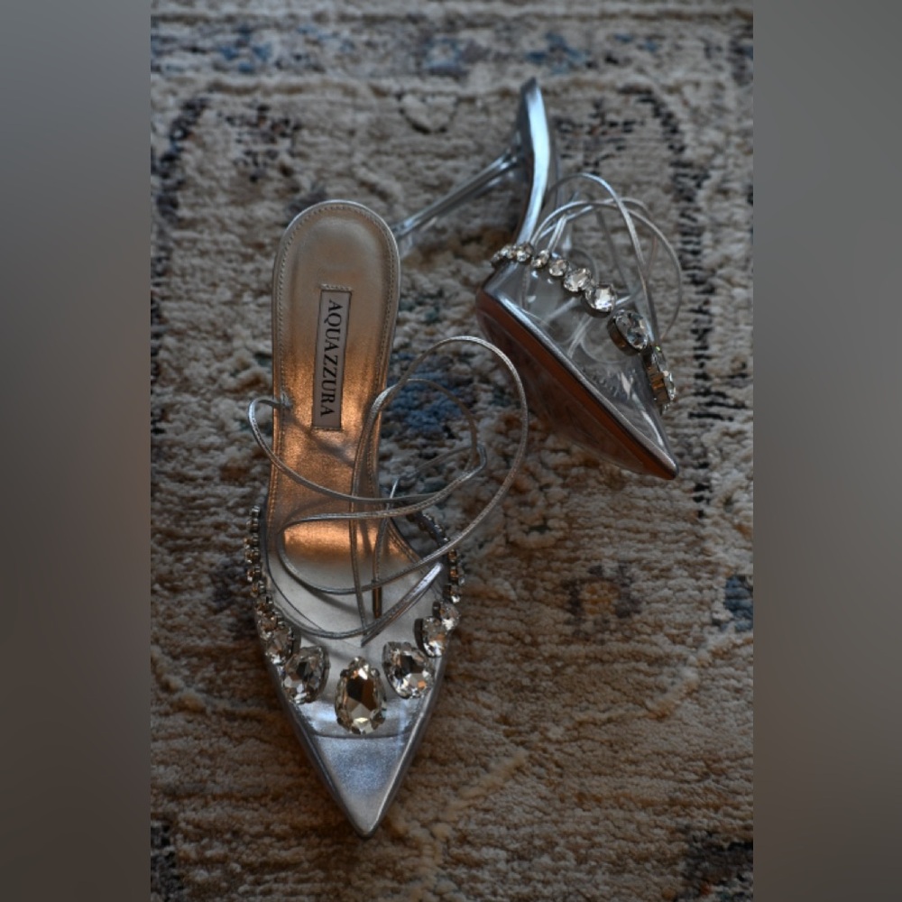 Aquazzura Silver Crystal Embellished Heels